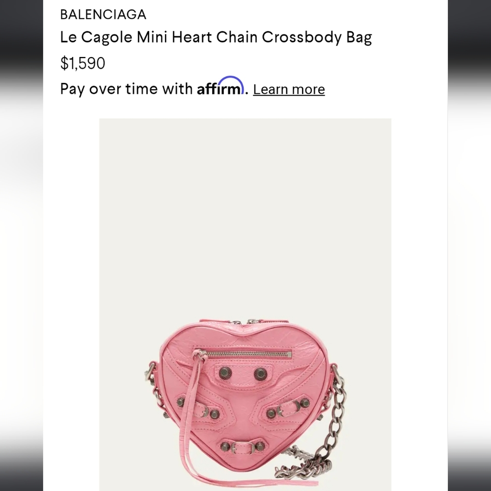 BALENCIAGA Le Cagole Heart Mini Studded Crinkled-leather pink Valentine'… - Picture 12 of 17